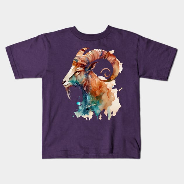 Zodiac Sign CAPRICORN - Watercolour Illustration of Capricorn Kids T-Shirt by KOTOdesign